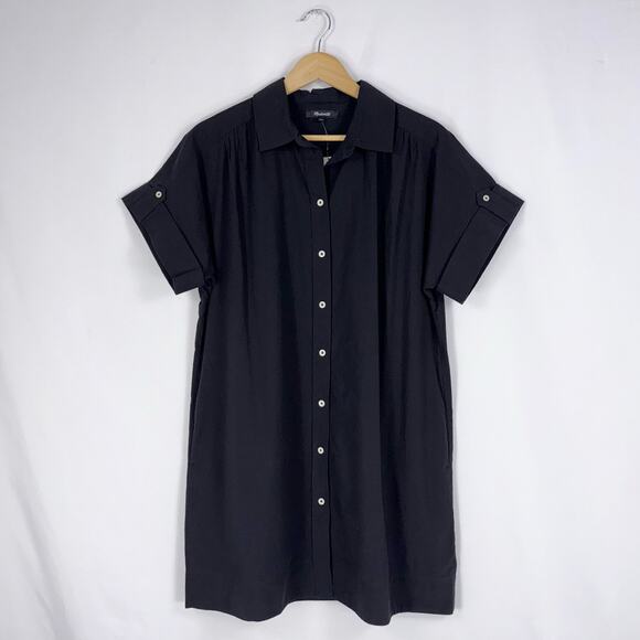 Madewell Collared Button Front Mini Shirtdress Womens XXS True Black - Picture 2 of 13